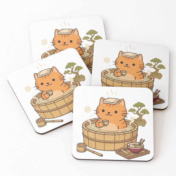 Item preview, Kawaii Orange Cat in Japanese Onsen Bath with Ramen designed and sold by MythoWorldddd.