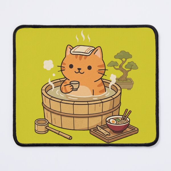 Item preview, Kawaii Orange Cat in Japanese Onsen Bath with Ramen designed and sold by MythoWorldddd.