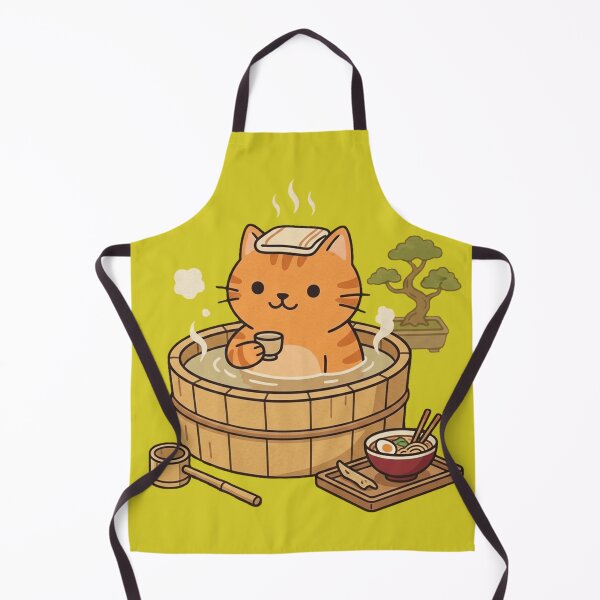 Item preview, Kawaii Orange Cat in Japanese Onsen Bath with Ramen designed and sold by MythoWorldddd.