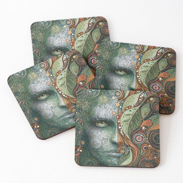 Item preview, Dot Art - Android face split with natural leaves designed and sold by Made-by-Gus.