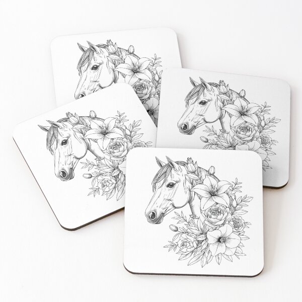 Item preview, Floral Horse Design – Wild Freedom Spirit Animal Boho Equestrian Art designed and sold by lunadesignsmoon.