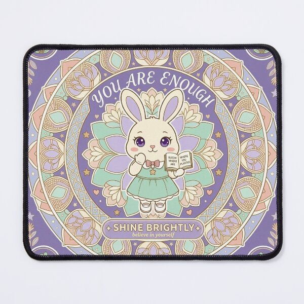 Item preview, Cute Bunny Mandala "You Are Enough" Motivational Art designed and sold by Chromatic Artistry.