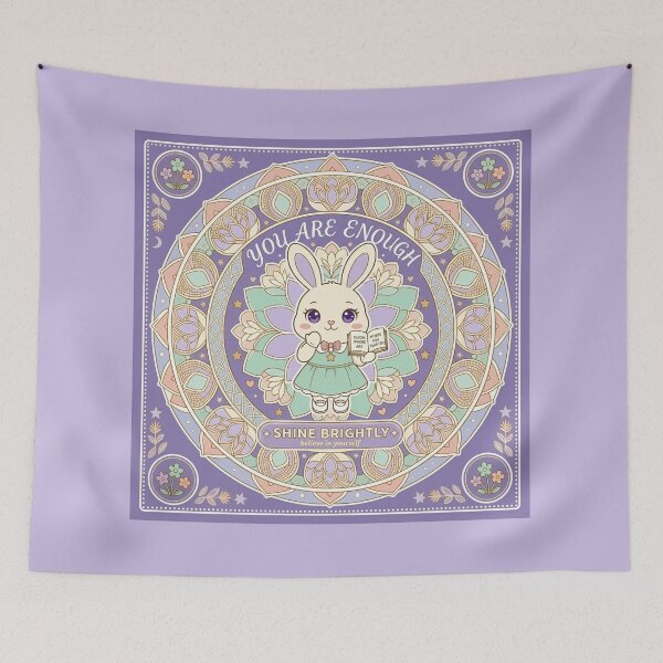 Item preview, Cute Bunny Mandala "You Are Enough" Motivational Art designed and sold by Chromatic Artistry.