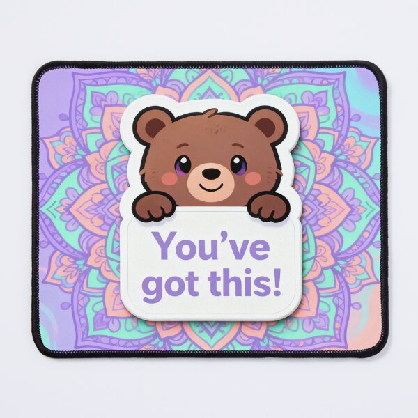 Item preview, Cute Bear "You've Got This" Motivational Mandala Art designed and sold by Chromatic Artistry.