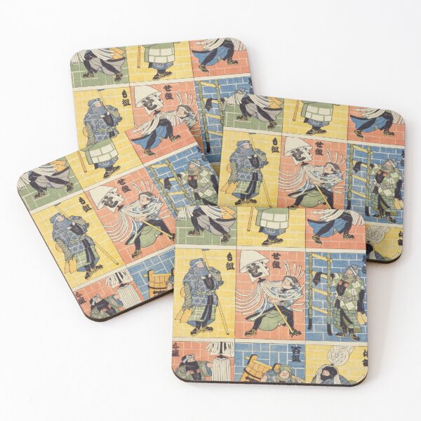 Item preview, Vintage Edo Firefighters - Colorful Japanese Ukiyo-e Art Print designed and sold by Kokeshidreams.