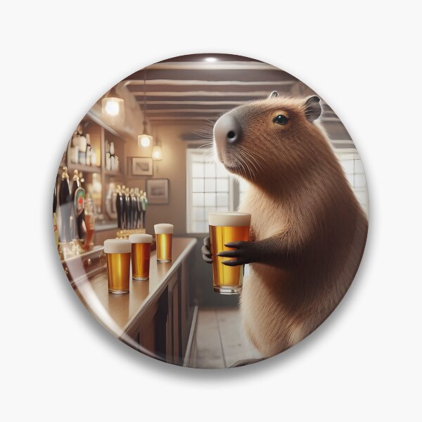Item preview, Capybara Holding a Beer Pint in a Cozy Traditional English Pub designed and sold by Sybille-Yates.