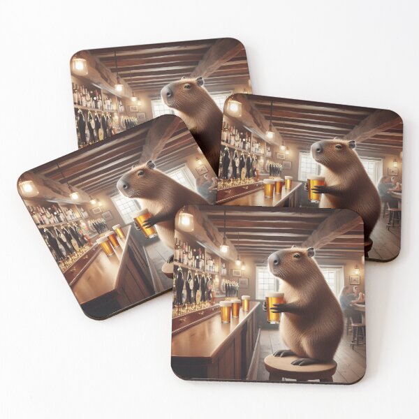 Item preview, Capybara Holding a Beer Pint in a Cozy Traditional English Pub designed and sold by Sybille-Yates.