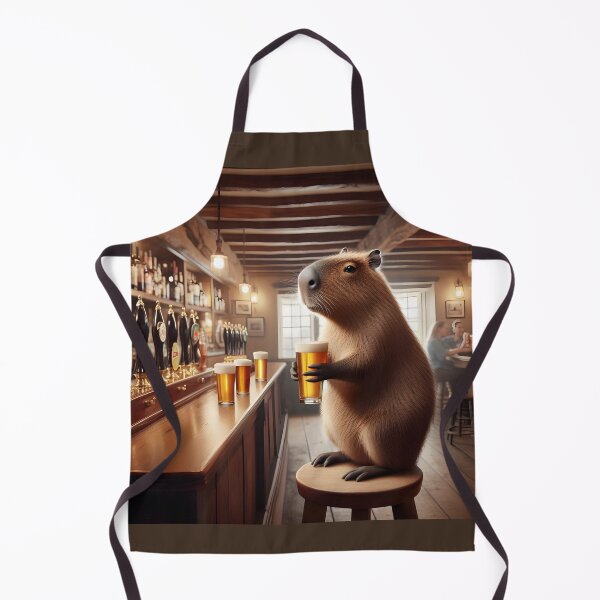 Item preview, Capybara Holding a Beer Pint in a Cozy Traditional English Pub designed and sold by Sybille-Yates.