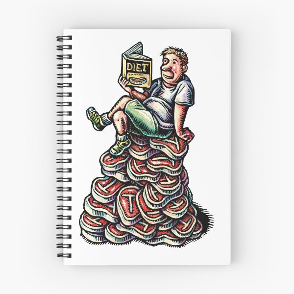 Item preview, man sits on a pile of steaks, reading an Atkins or Keto diet book. designed and sold by LisaHaney.