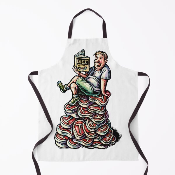 Item preview, man sits on a pile of steaks, reading an Atkins or Keto diet book. designed and sold by LisaHaney.