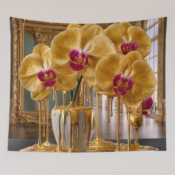 Item preview, Liquid Gold Orchids – Baroque Luxury Floral Statement designed and sold by VelvetThornsArt.
