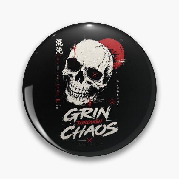 Item preview, Grin Through Chaos Japanese Skull T-Shirt – Urban Streetwear Graphic Tee designed and sold by quietvisualsco.