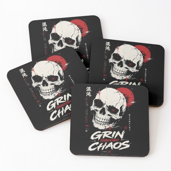 Item preview, Grin Through Chaos Japanese Skull T-Shirt – Urban Streetwear Graphic Tee designed and sold by quietvisualsco.