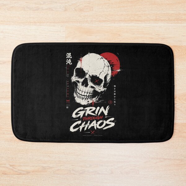 Item preview, Grin Through Chaos Japanese Skull T-Shirt – Urban Streetwear Graphic Tee designed and sold by quietvisualsco.