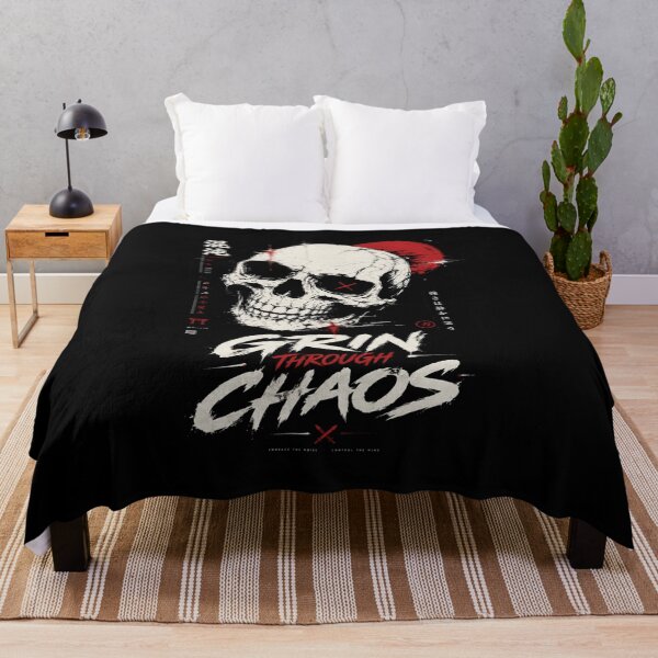 Item preview, Grin Through Chaos Japanese Skull T-Shirt – Urban Streetwear Graphic Tee designed and sold by quietvisualsco.