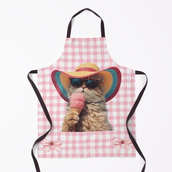 Item preview, Cat eating ice cream with pink gingham background designed and sold by Soulstar Designs.