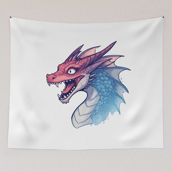 Item preview, Colorful Dragon Head Roaring – Stylized Fantasy Illustration designed and sold by Karolina’s Cozy Creations.
