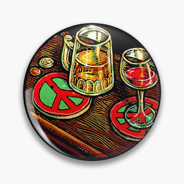 Item preview, peace symbol coasters on bar with glass of wine and mug of beer designed and sold by LisaHaney.
