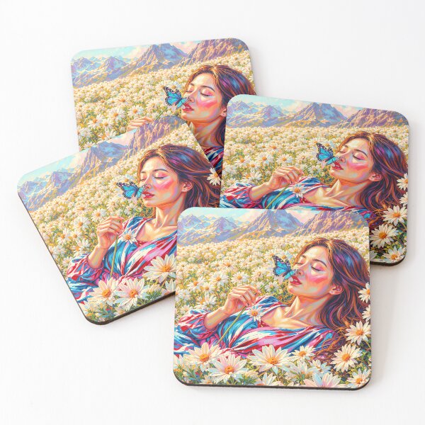 Item preview, Woman Smelling Wildflowers in a Mountain Meadow designed and sold by M-Y-A-R-T-.