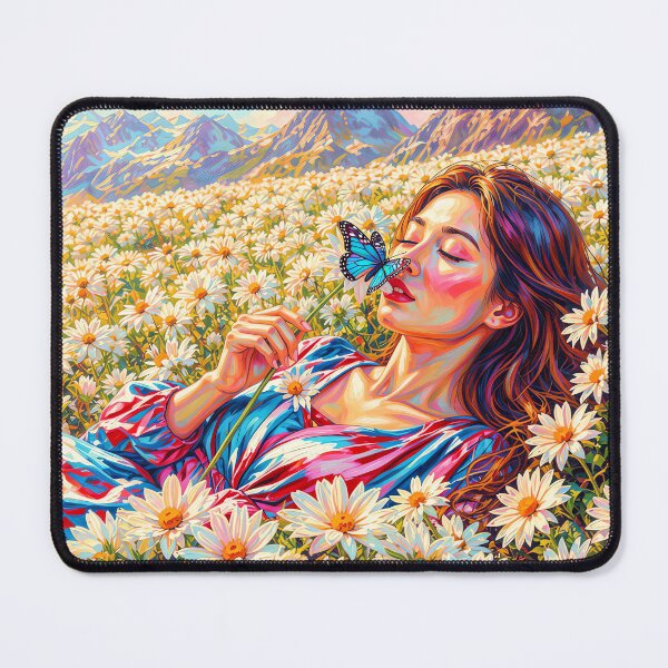 Item preview, Woman Smelling Wildflowers in a Mountain Meadow designed and sold by M-Y-A-R-T-.