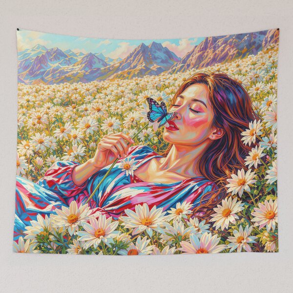 Item preview, Woman Smelling Wildflowers in a Mountain Meadow designed and sold by M-Y-A-R-T-.