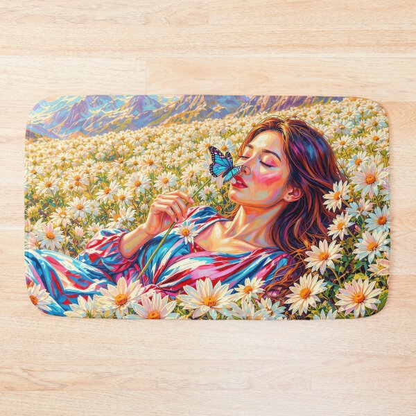 Item preview, Woman Smelling Wildflowers in a Mountain Meadow designed and sold by M-Y-A-R-T-.