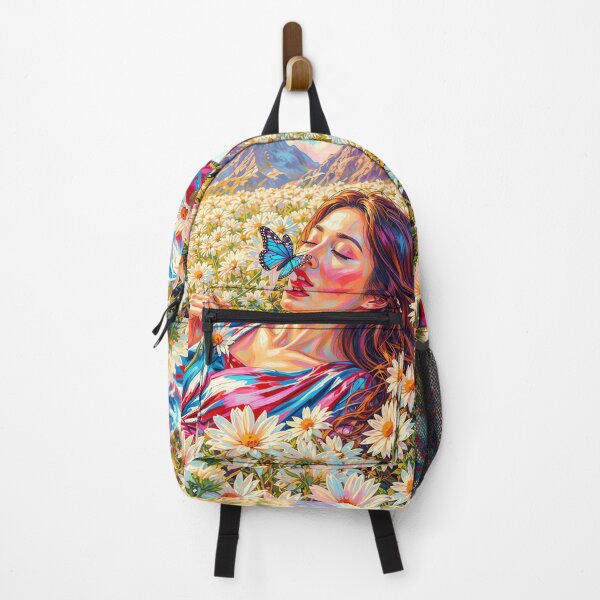 Item preview, Woman Smelling Wildflowers in a Mountain Meadow designed and sold by M-Y-A-R-T-.