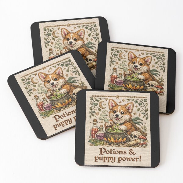 Item preview, Medieval Embroidery Style Corgi Potions designed and sold by doinitzart.