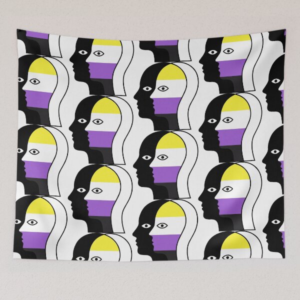 Item preview, Non-Binary Flag Abstract Illusion Face - Overlapping Face I llustration designed and sold by Cannaxes Studio.