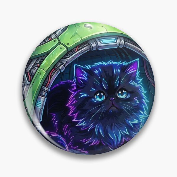 Item preview, Cyberpunk Black Cat in Futuristic Capsule with Robot Friends designed and sold by MagicMood Creations.