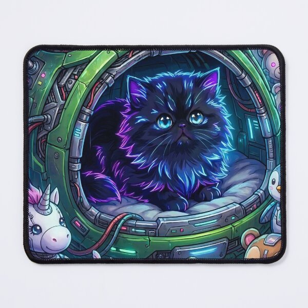 Item preview, Cyberpunk Black Cat in Futuristic Capsule with Robot Friends designed and sold by MagicMood Creations.
