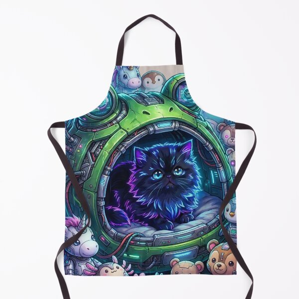 Item preview, Cyberpunk Black Cat in Futuristic Capsule with Robot Friends designed and sold by MagicMood Creations.