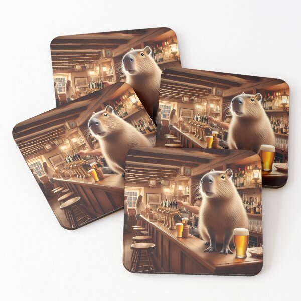Item preview, Capybara Bartender Serving Beer In English Pub designed and sold by Sybille-Yates.
