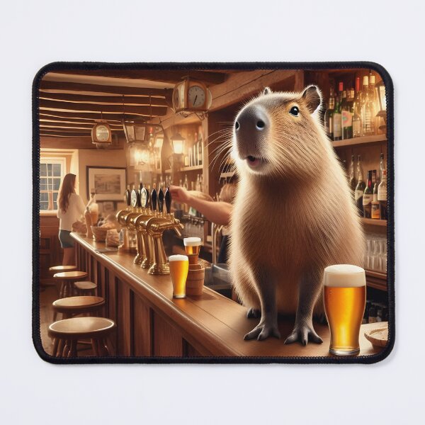 Item preview, Capybara Bartender Serving Beer In English Pub designed and sold by Sybille-Yates.