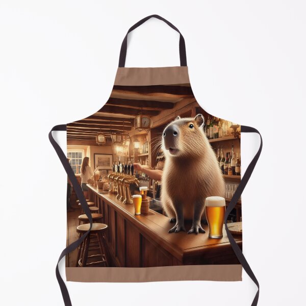 Artikelvorschau, Capybara-Barkeeper serviert Bier in englischer Kneipe entworfen und verkauft von Sybille-Yates.