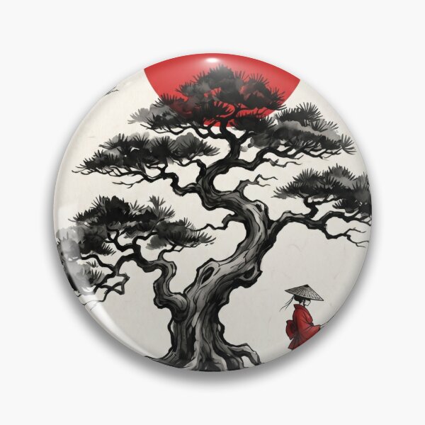 Item preview, Peaceful Zen Pine & Red Sun Minimalist Poster designed and sold by STTrillionTEES.