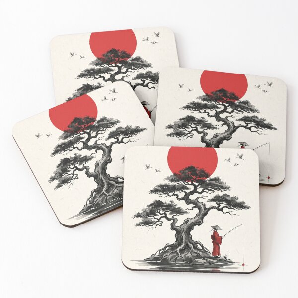 Item preview, Peaceful Zen Pine & Red Sun Minimalist Poster designed and sold by STTrillionTEES.