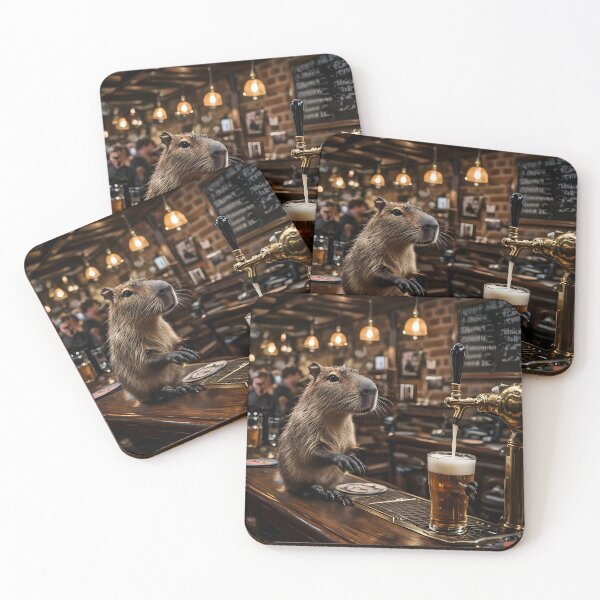 Item preview, Capybara Bartender Serving Beer In English Pub designed and sold by Sybille-Yates.