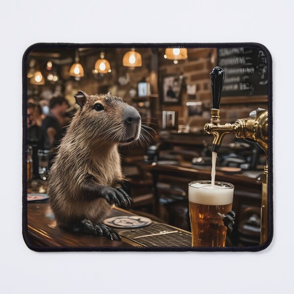 Item preview, Capybara Bartender Serving Beer In English Pub designed and sold by Sybille-Yates.