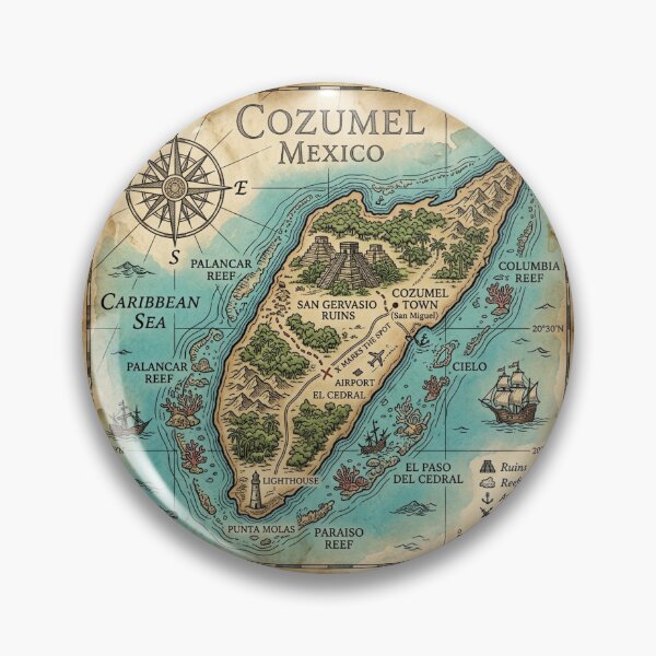 Item preview, Cozumel Map Vintage Nautical Treasure Art designed and sold by DuckOddity.