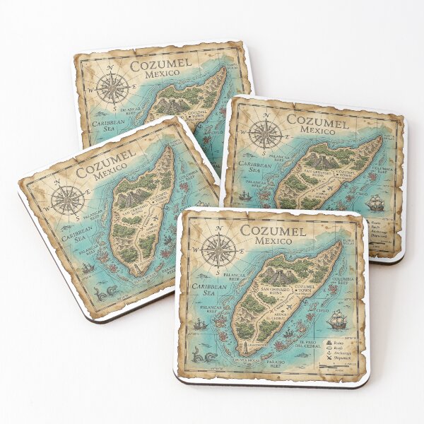 Item preview, Cozumel Map Vintage Nautical Treasure Art designed and sold by DuckOddity.