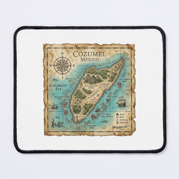 Item preview, Cozumel Map Vintage Nautical Treasure Art designed and sold by DuckOddity.