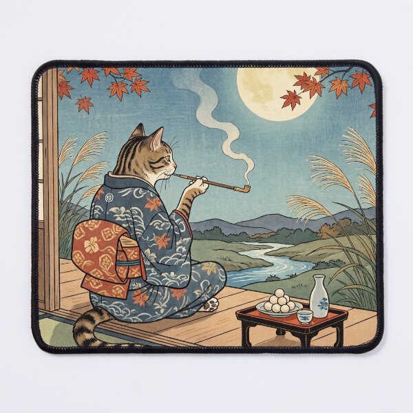 Item preview, Cat Moon Viewing on the Veranda — Neko no Tsukimi Engawa Zu | Japanese Ukiyo-e Cat Art designed and sold by Ukiyo Neko Hyakkei - Cats of the Floating World-.