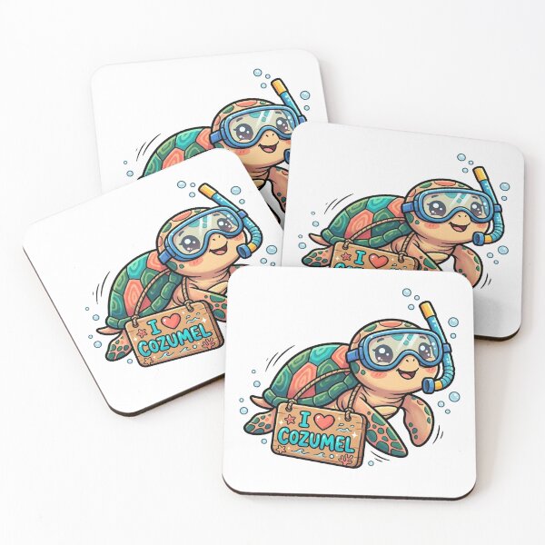 Item preview, Cozumel Map Cute Sea Turtle Character Art designed and sold by DuckOddity.
