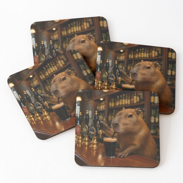 Item preview, Capybara Bartender Serving Beer In English Pub designed and sold by Sybille-Yates.