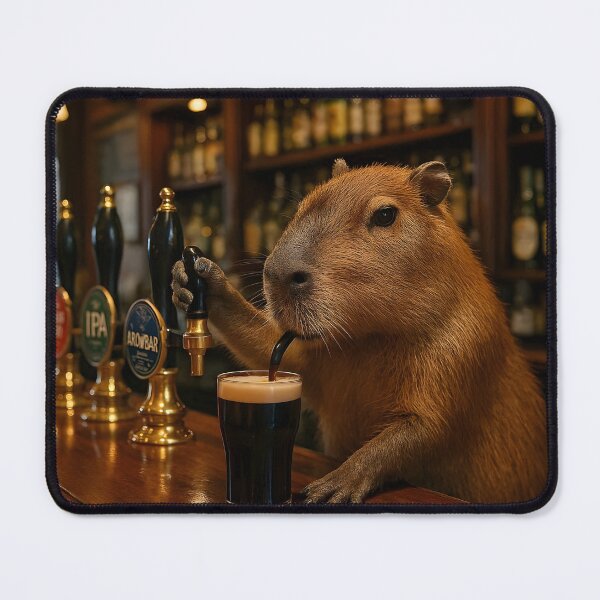 Item preview, Capybara Bartender Serving Beer In English Pub designed and sold by Sybille-Yates.