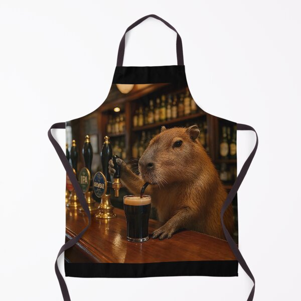 Artikelvorschau, Capybara-Barkeeper serviert Bier in englischer Kneipe entworfen und verkauft von Sybille-Yates.