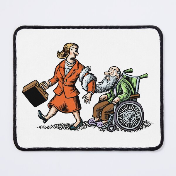 Item preview, woman with briefcase grabbed by beard of old man in wheelchair designed and sold by LisaHaney.