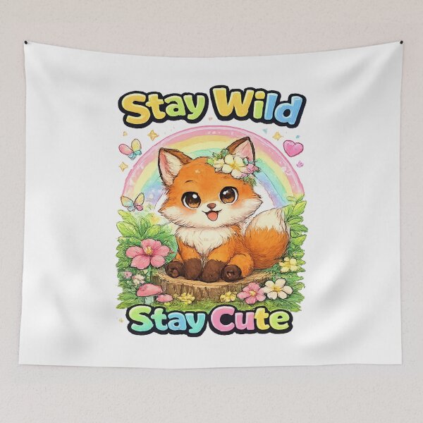 Item preview, Cute Fox Stay Wild Stay Cute – Kawaii Fox Cub | Adorable Animal Motivational Design designed and sold by Clothes With Smiling Animals Walt Gral.