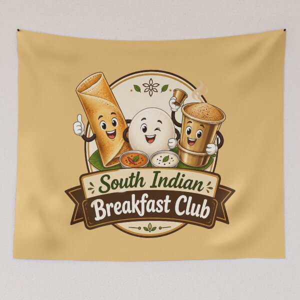 Item preview, South Indian Breakfast Club – Cute Dosa Idli & Filter Coffee Cartoon Design | Indian Food Lovers designed and sold by Globalcitytees.